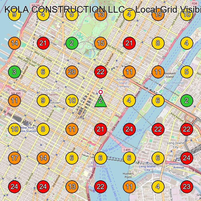 KOLA CONSTRUCTION LLC General Contractor GeoGrid ranking map for New York NY